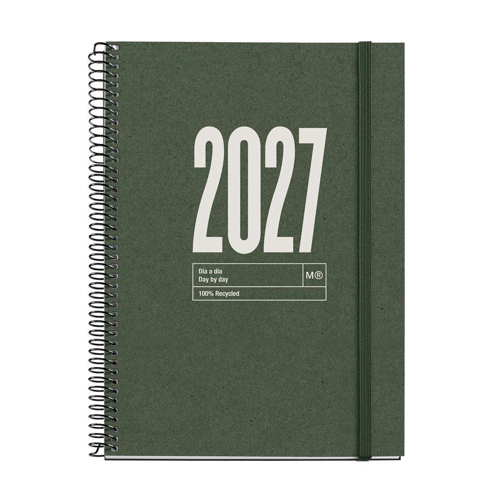 Agenda Miquelrius Anual 2027 155x213 Dia pagina Plus Espiral Reciclado Dark Green MR34809