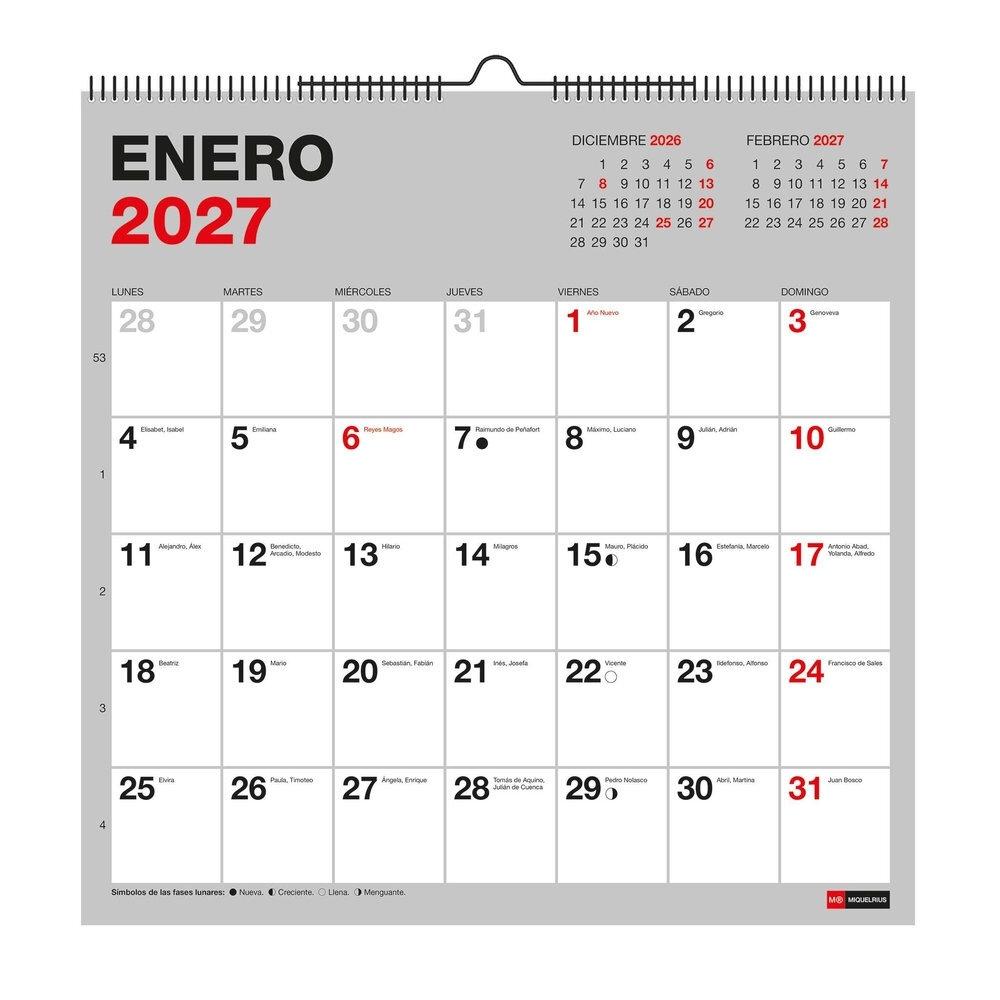 Calendario anual Miquelrius 2027 MR28423 Pared para escribir 300x300 Basico