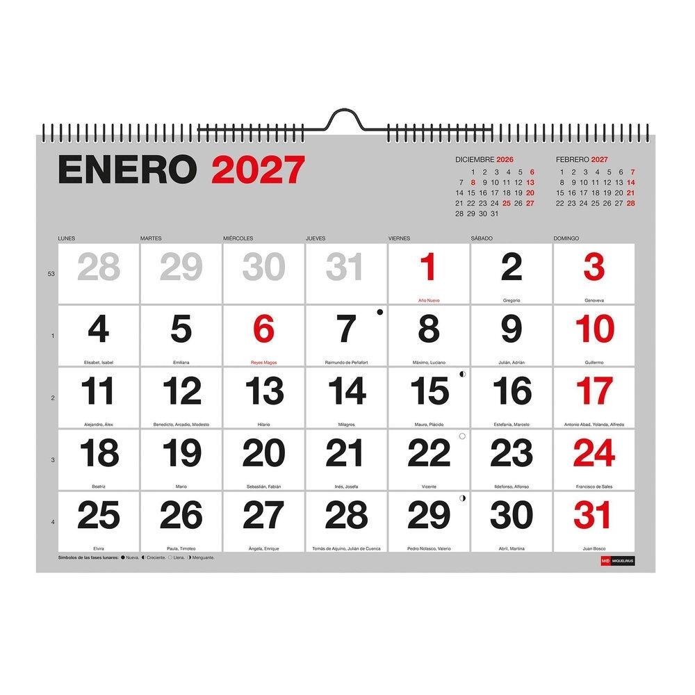 Calendario anual Miquelrius 2027 MR28435 Pared Numeros grandes A3 420x296 Basico