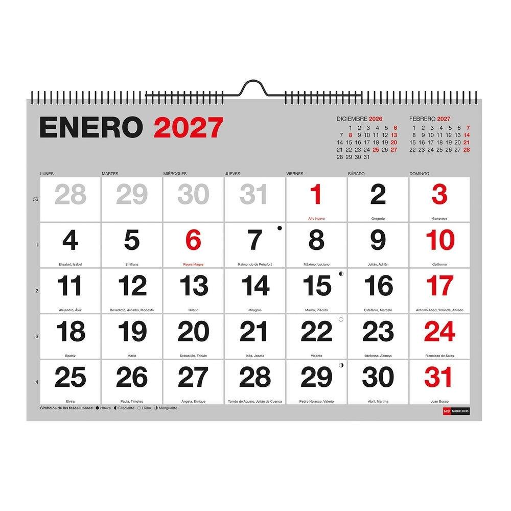 Calendario anual Miquelrius 2027 MR28436 Pared Numeros grandes A4 296x210 Basico