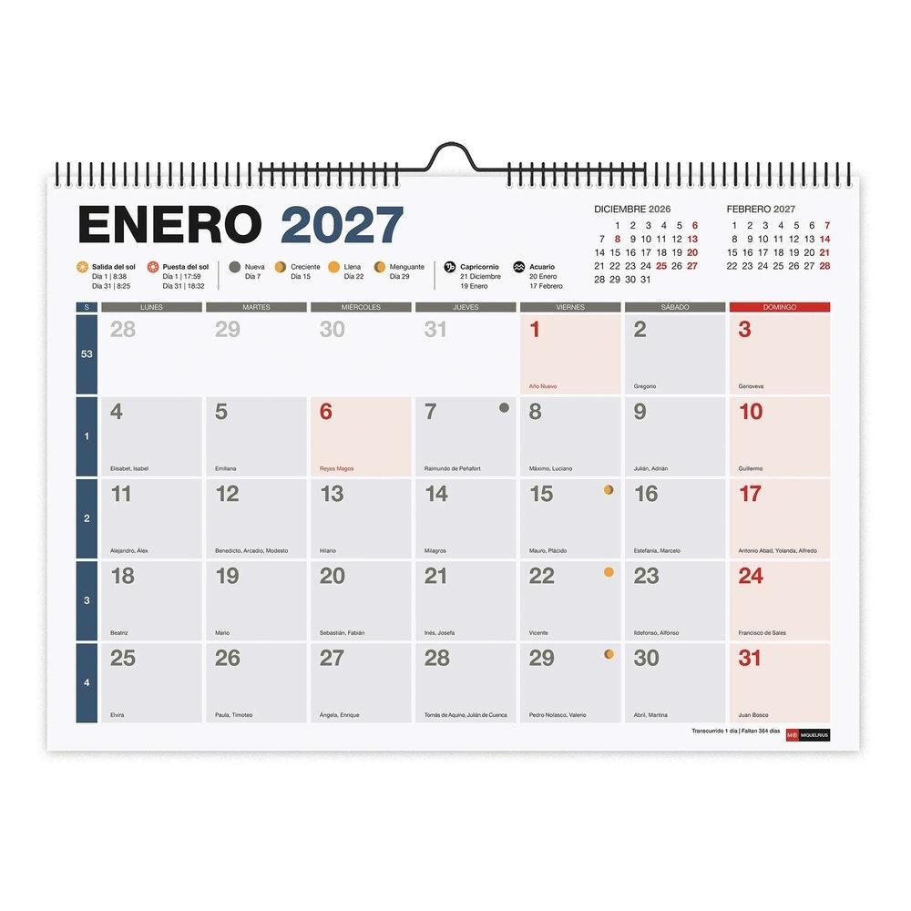 Calendario anual Miquelrius 2027 MR28443 Pared para escribir A3 420x296 Completo