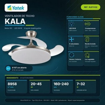 Ventilador techo con luz Yatek 59w plata EL01002