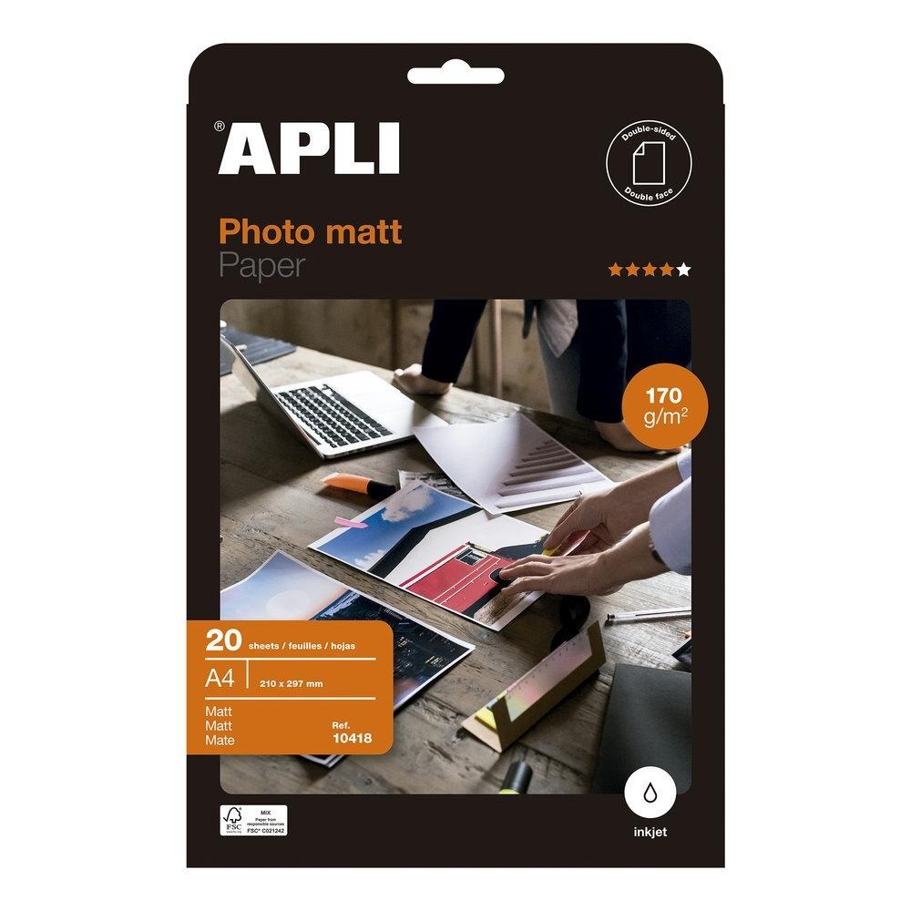 Papel fotográfico mate Apli 10418 inkjet photo matt A4 170g 20 hojas