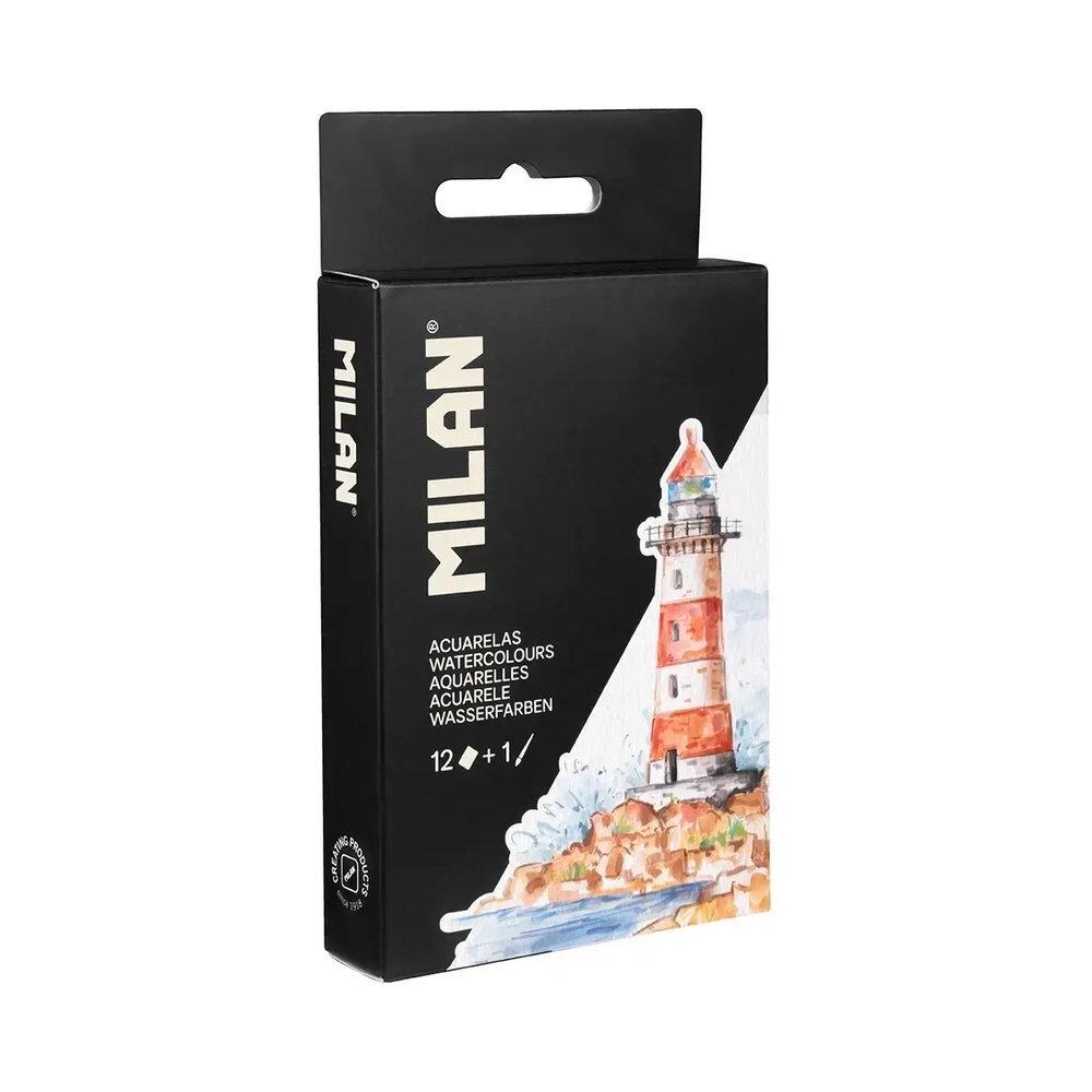 Caja con estuche metálico formato viaje 12 acuarelas con pincel de agua y esponja MILAN Art 05G612