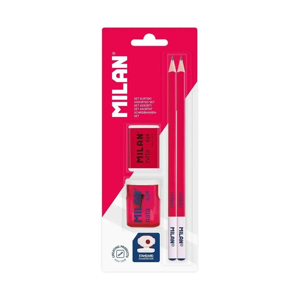 Blíster 2 lápices de grafito HB + goma de borrar + sacapuntas, colección  nata  624 BYM10545 Milan