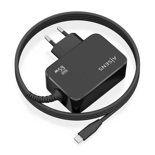 AISENS - CARGADOR GaN 65W PD3.0 1XUSB-C 1.8M, NEGRO ASCH-1PD65WL033-BK