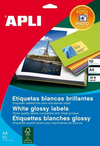 Etiqueta Apli 02926 glossy 10 hojas 199,6x289,1 Ink