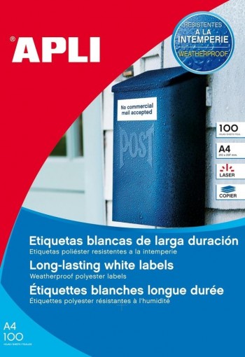 Etiqueta Apli 12121 100H. poliester 210X297 larga duracion