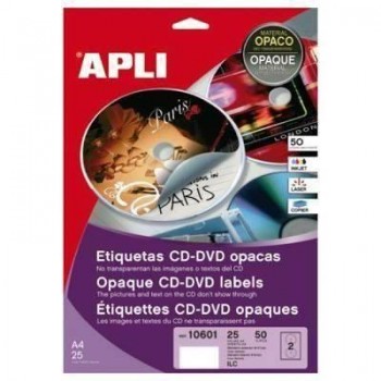 Etiqueta Apli 10601 CD/DVD Opacas 117MM 25H.