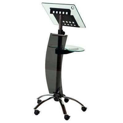 Atril Rocada móvil de estructura cromada y curvada superficie de metacrilato. Altura 105-145cm RD-3070