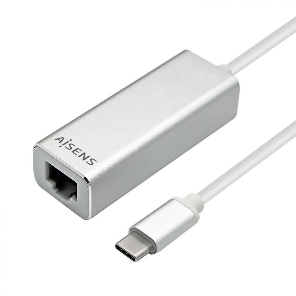 Adaptador de Red AISENS A109-0341   USB-C a RJ45 Gigabit 10/100/1000 Mbps (15 cm, Plata)