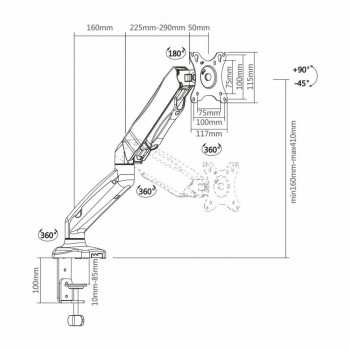 Soporte de Mesa AISENS DT27TSR-043   Contrapeso Giratorio e Inclinable para Monitor 13  32  (VESA 100x100, 9 kg)