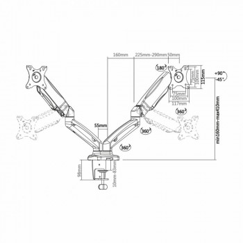 Soporte de Mesa AISENS DT27TSR-045   Contrapeso Giratorio e Inclinable para Monitor 13  32  (VESA 100x100, 9 kg)