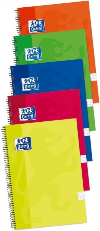Pack 4+1 bloc espiral Oxford 100430276 Folio Tapa Extradura colores vivos 80H. milimetrado