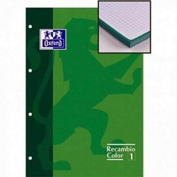 Recambio Oxford 100104037 A4 cuadros 5X5 80 hojas 4 taladros Verde 400123674