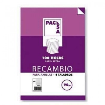 Recambio Pacsa 21281 A4 100 hojas 90G 4 taladros cuadros 4x4