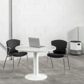 Mesa Reunion Pie Rocada Columna Diametro 120cm 3006AT04 Aluminio/Blanco